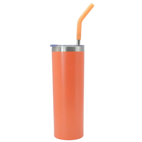 Skinny Aislante 20 Oz con Popote Naranja Neon