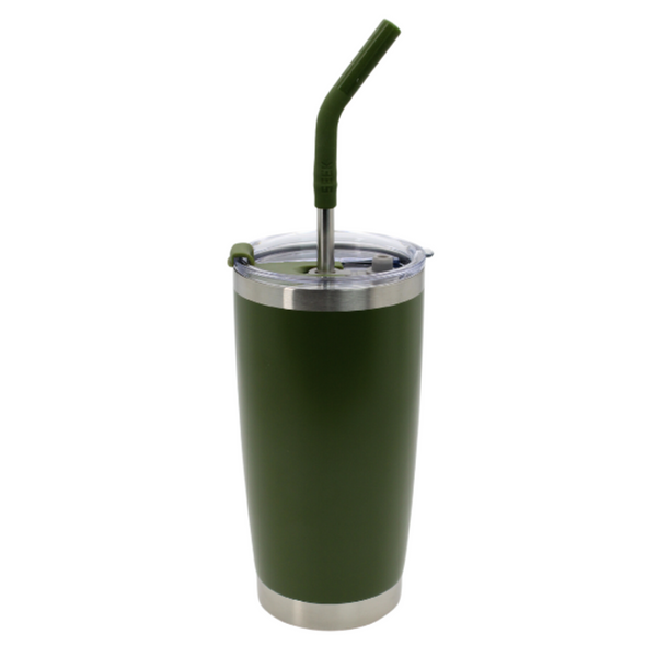 Nuevo Vaso Aislante 20 oz Mate Verde Olivo con Popote